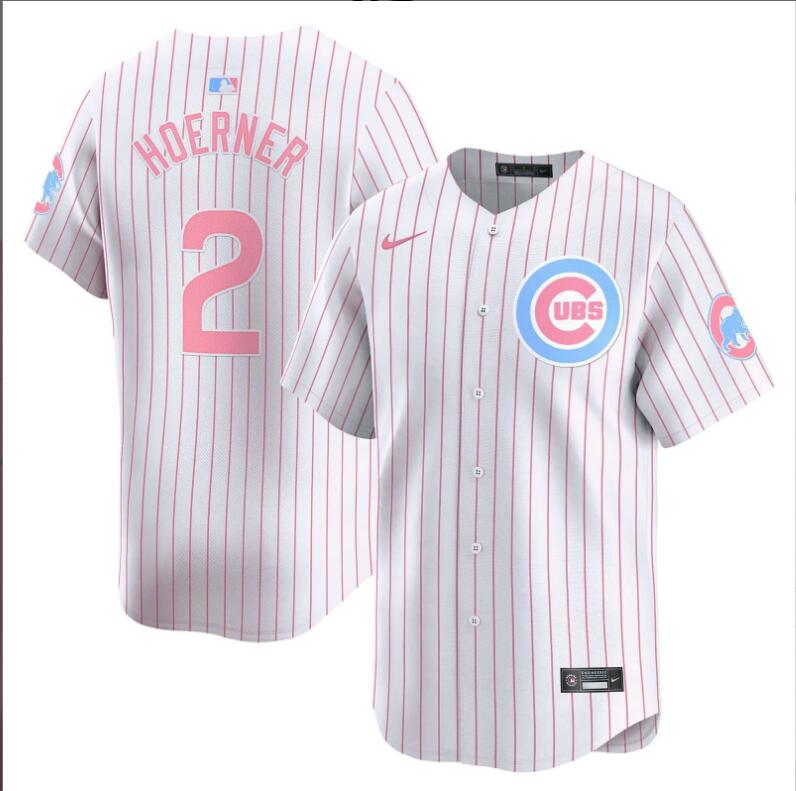 Men Chicago Cubs 2 Hoerner white with red strips 2024 Nike MLB jersey
